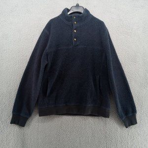 J Crew‎ Sweater Mens Large Navy Blue High Pile Sherpa Fleece Snap Pullover